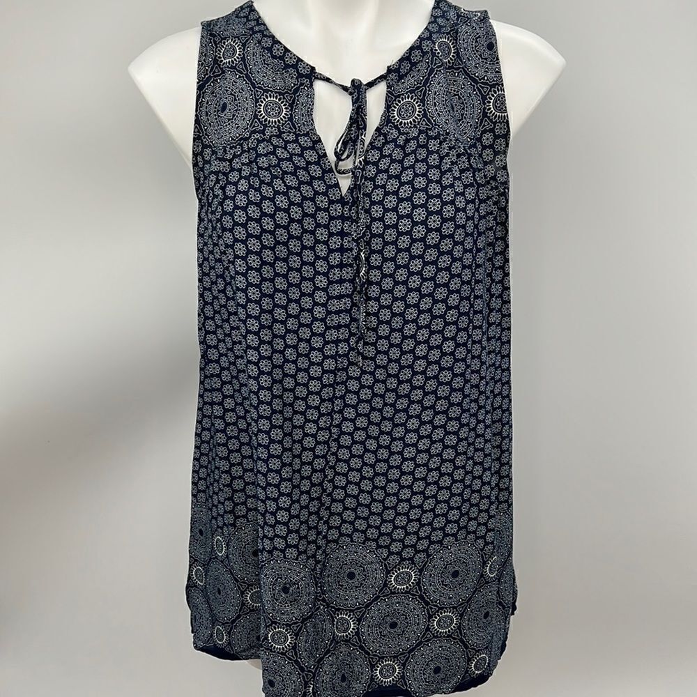 Umgee small floral print sleeveless hi lo cotton blend top